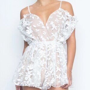 white Embroidered Mesh Romper